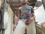 Preview 5 of Bearded Stoner Jerks Uncut Cock and Cums Outside