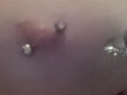 Preview 3 of Pricking my pierced tits with kinky painful pinwheel all over my sensitive nipple piercings