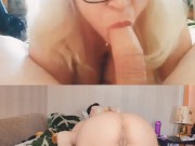 Preview 2 of Blowjob queen👸🏼 Hands-free bj by blonde busty milf + anal - POV (front & back)
