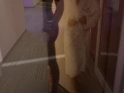 Preview 6 of stepdaughter walks naked around the hotel and masturbates while stepfather records