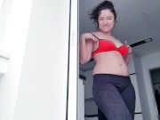 Preview 4 of Risky masturbation in a public bathroom before gym! Almost Caught!
