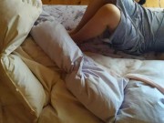 Preview 2 of [Voyeur style]  of an amateur woman hugging a blanket on the bed and masturbating