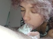Preview 1 of ebony teen slut who stuffed her throat in the dick until the creampie came out until she gagged🥛😋
