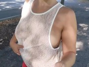 Preview 5 of she walks around the city in a see-through blouse and shows her tits