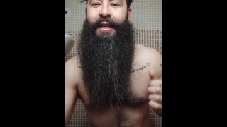 Solo male. Bearded & tattooed bear in the shower