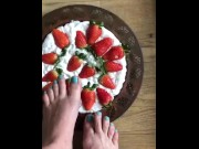Preview 1 of Cream and strawberries …. I have a fetish for smashing food between my toes. It feels so good.