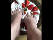 Preview 2 of Cream and strawberries …. I have a fetish for smashing food between my toes. It feels so good.