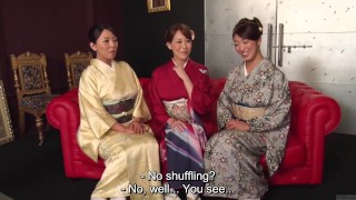 The Japanese Akari and Sakura are eager to suck his big cock in a threesome