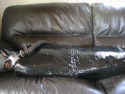 Preview 4 of Plastic bondage slave, mummification gasmasked girl