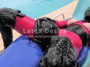 Preview 3 of Cunnilingus for the Rubber doll Neck corset Crotch and breast free latex catsuit Licking
