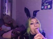 Preview 2 of Suck it Up, Bunny! Goth Girl Solo MESSY Sucking Dildo