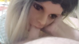 Sex doll head eats pervert cum