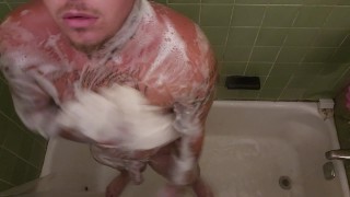 Tatted Boy Showers With Dildo Part 1