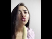 Preview 6 of Deep blowjob to a banana, ending in her mouth...
