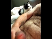 Preview 4 of Hairy tattooed guy jerks off big cock and eats cum