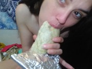 Preview 4 of Naked Horny Hairy Camgirl PinkMoonLust Eats a Bean Burrito Because She's a Fetish Fart Queen Feeder