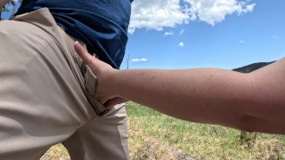 She got handsy on the hike and made my cock DRIP cum right beside a campsite - Our Spicy Adventures