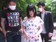 Preview 5 of Japanese brunette Tsuna Kimura blows dick outdoors with a group of men uncensored.