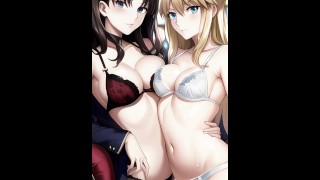 Rin & Saber tease you and stare at you until you come - Pmv Hentai