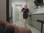 Preview 3 of Caught jerking off while watching my Huge ass Hijab Stepmom. SHE IS SHOCKED !!!