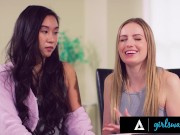 Preview 2 of GIRLSWAY - Busty Counselor Kenzie Taylor Fucks Asian Kimmy Kimm & Her Wife To Save Their Marriage