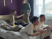 Preview 2 of Stepdad fucked stepson and his friends while they were playing console