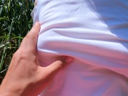 Preview 1 of I persuaded my friend to show her tits in the field, and she also gave me a touch. Rush...