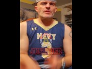 Preview 1 of Justa9er Huge Bulge in Navy Basketball Shorts
