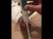 Preview 6 of Teasing cock with electric toothbrush & squirting over two feet at end!