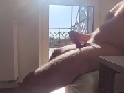 Preview 1 of dickflash for the neighbor on the balcony can't stand it knocking on the door ends up cum on tits