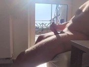 Preview 2 of dickflash for the neighbor on the balcony can't stand it knocking on the door ends up cum on tits