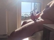 Preview 3 of dickflash for the neighbor on the balcony can't stand it knocking on the door ends up cum on tits