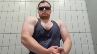 Post-Workout Muscle Flexing and Uncut Cock Pissing