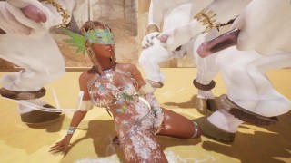 Furry minotaurs cover the body of a tanned girl with cum | creampieGANgbang
