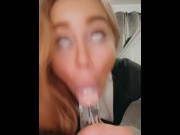 Preview 3 of sexy british slut sucking transparent dildo redhead