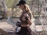 Preview 1 of Flashing tits and pussy in the park!