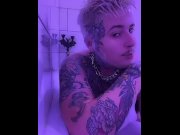 Preview 2 of Tattooed Transgender man ftm big clit bath fun.
