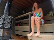 Preview 1 of She didn't let me pull out! Risky creampie in sauna