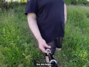 Preview 3 of Nude masturbating in public grassland at gay cruising spot. Naked cumming in sight of path.Tobi00815
