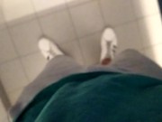 Preview 1 of Pig Boy Cums in the Public Toilet while Spying on a Stranger Pissing Next Door