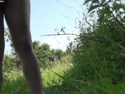 Preview 6 of Peeing naked at public gay cruising spot again, Exhibitionist pissing walking in grass. Tobi00815