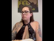 Preview 2 of BBW stepmom MILF foodie eats a burger in sexy lingerie your POV