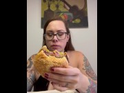 Preview 5 of BBW stepmom MILF foodie eats a burger in sexy lingerie your POV