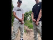 Preview 1 of TWO STRAIGHT GUYS JERK OFF OUTDOORS