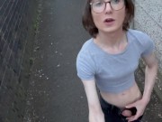 Preview 1 of Naughty teen trans girl gets naughty in public alleyway