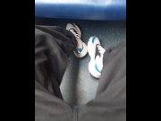 Preview 2 of guy in jeans shows off his sneakers and white socks on the train