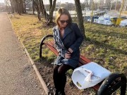 Preview 1 of She pee through pants and flashing in a public park
