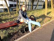 Preview 3 of She pee through pants and flashing in a public park