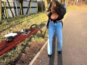 Preview 4 of She pee through pants and flashing in a public park