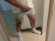 Preview 1 of horny guy in white socks jacking off his cock, loud moaning